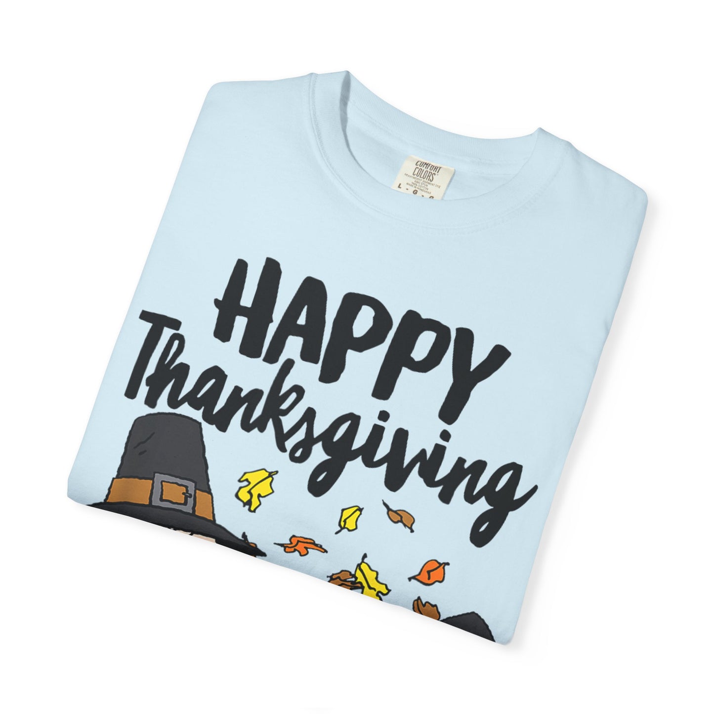 Thanksgiving Peanuts Comfort Colors 1717 T-Shirt — "Happy Thanksgiving" Charlie Brown & Snoopy Pilgrim Tee