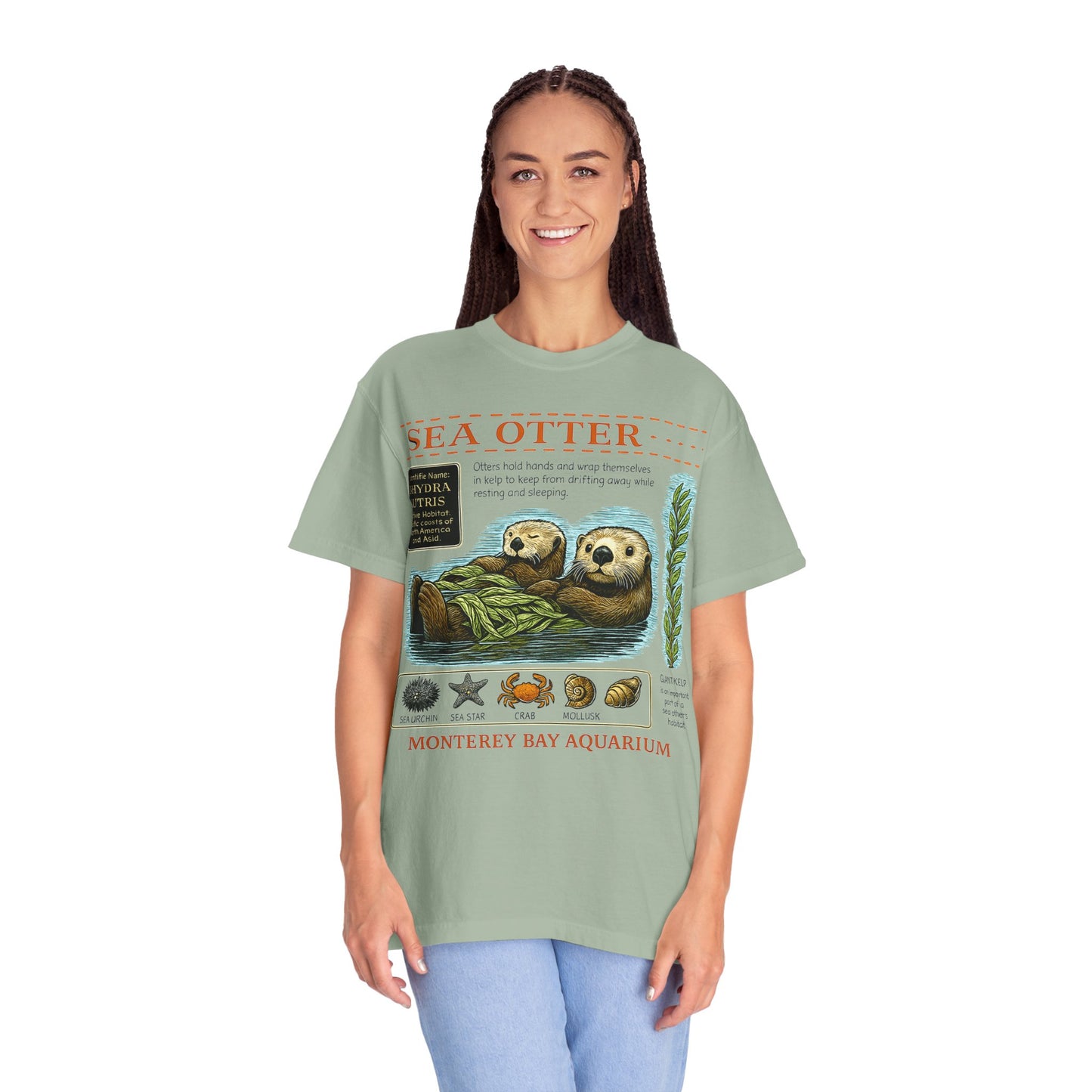 Sea Otter Graphic Comfort Colors 1717 T-Shirt — Monterey Bay Aquarium Illustration Tee
