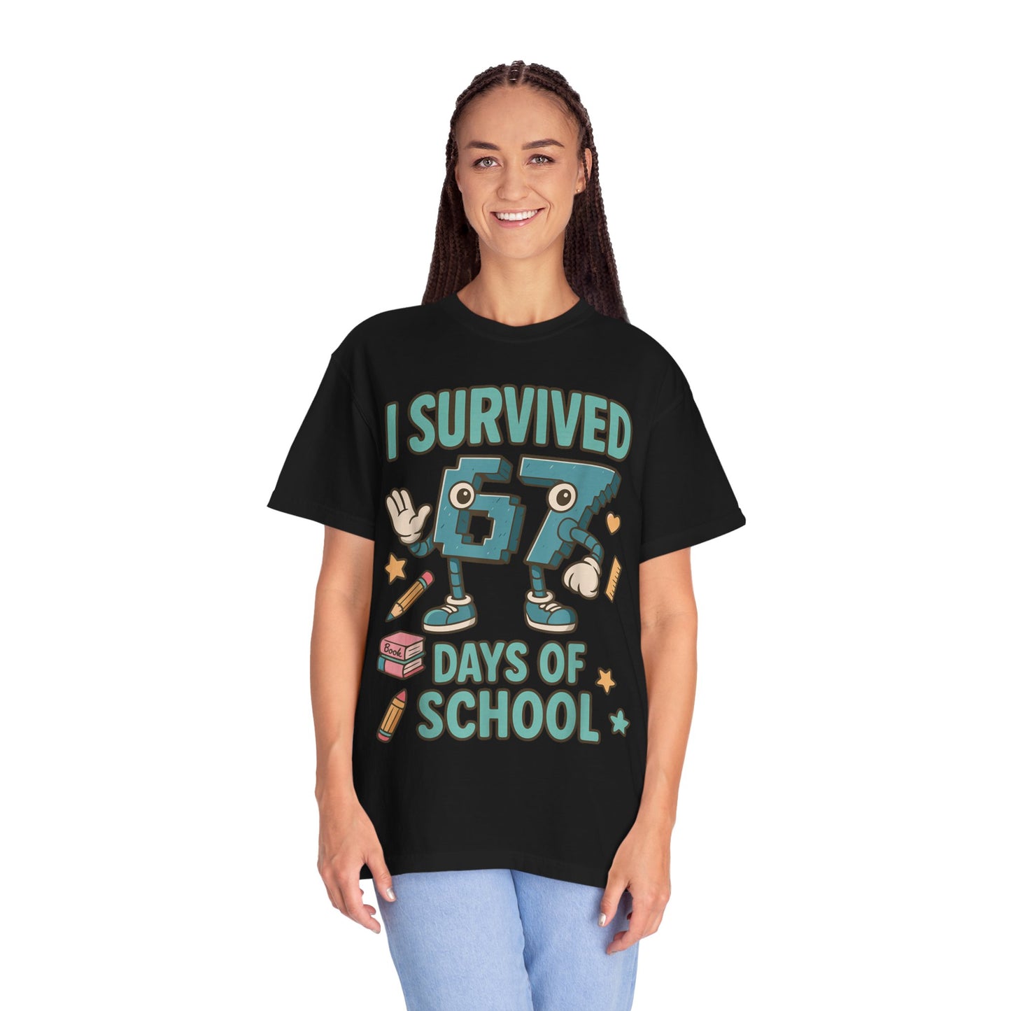 Kids 6-7 Meme I Survived 67 Days of School Comfort Colors 1717 T-Shirt — Funny Back-to-School Graphic Tee for Students