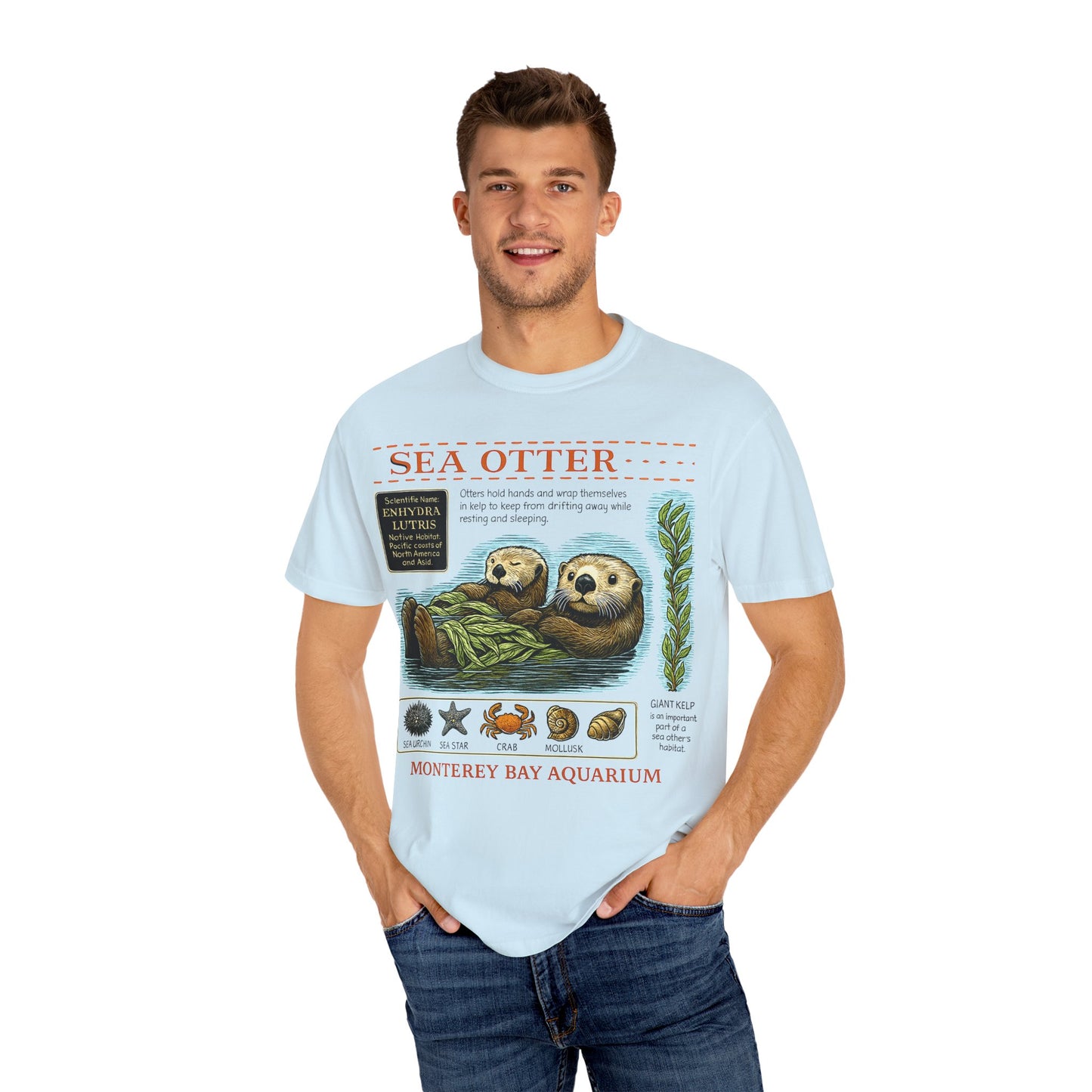 Sea Otter Graphic Comfort Colors 1717 T-Shirt — Monterey Bay Aquarium Illustration Tee
