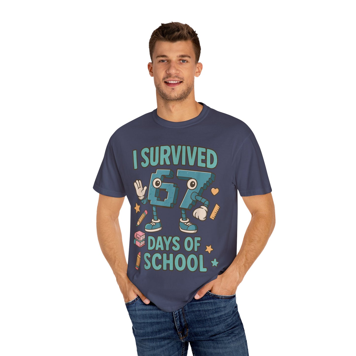 Kids 6-7 Meme I Survived 67 Days of School Comfort Colors 1717 T-Shirt — Funny Back-to-School Graphic Tee for Students