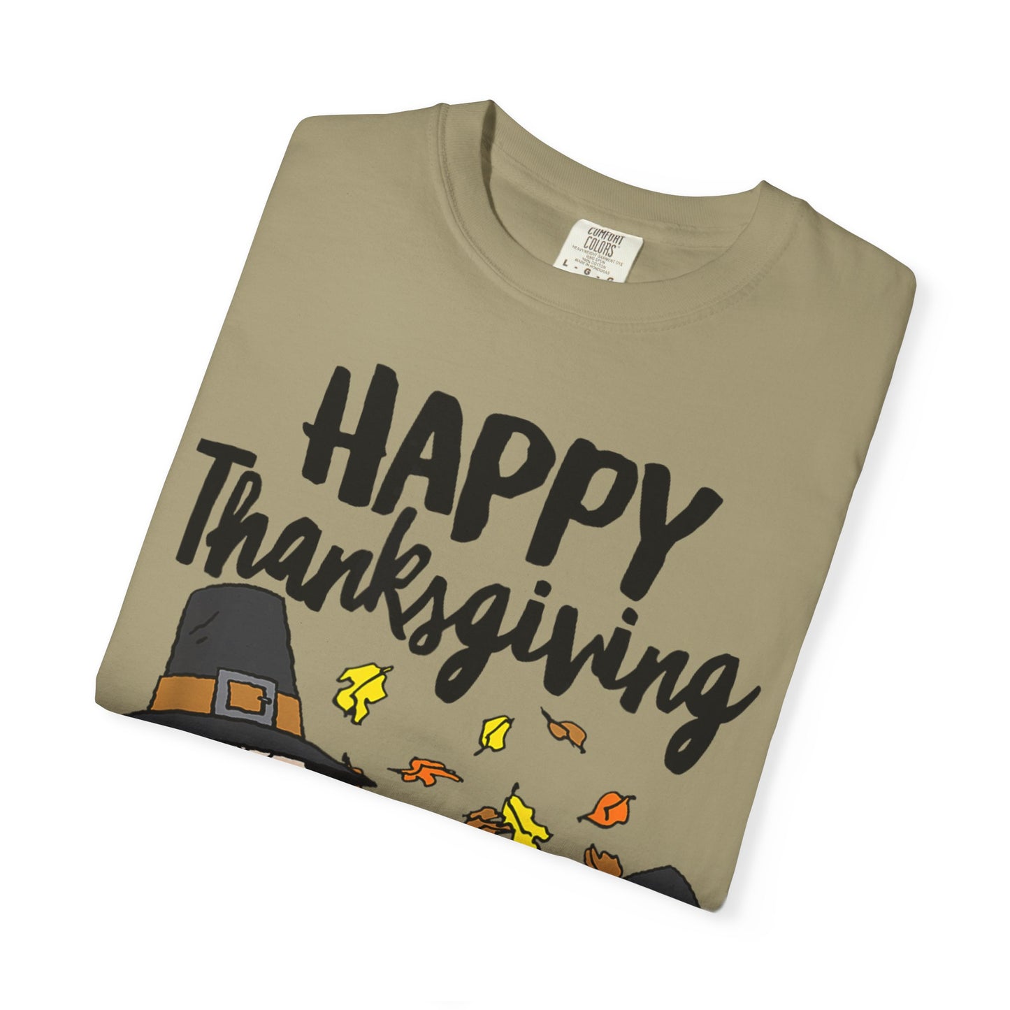 Thanksgiving Peanuts Comfort Colors 1717 T-Shirt — "Happy Thanksgiving" Charlie Brown & Snoopy Pilgrim Tee