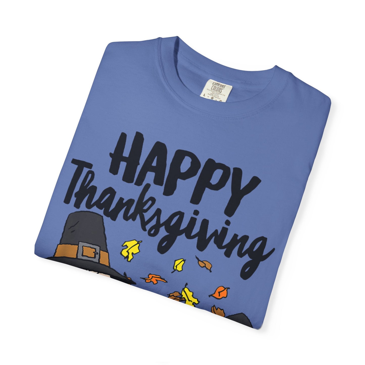 Thanksgiving Peanuts Comfort Colors 1717 T-Shirt — "Happy Thanksgiving" Charlie Brown & Snoopy Pilgrim Tee