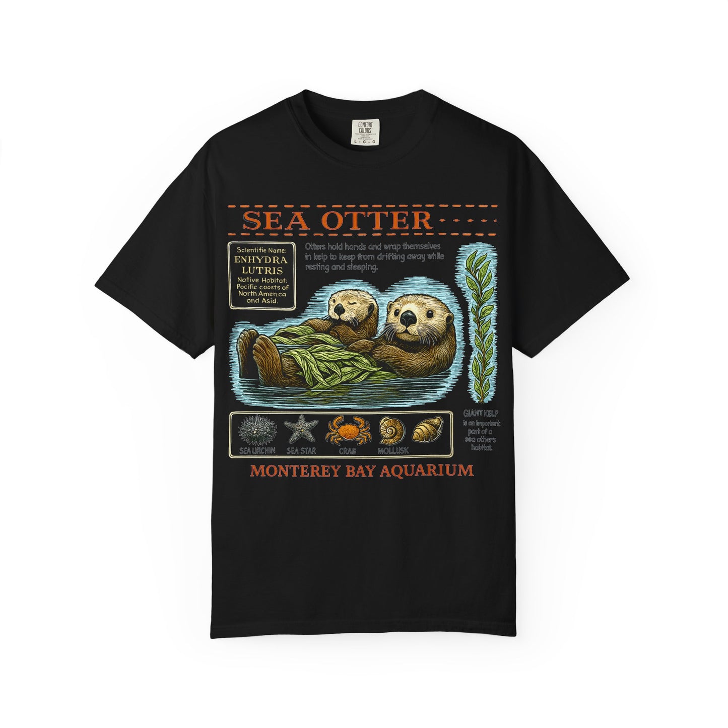 Sea Otter Graphic Comfort Colors 1717 T-Shirt — Monterey Bay Aquarium Illustration Tee