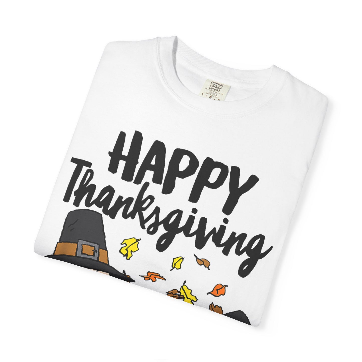 Thanksgiving Peanuts Comfort Colors 1717 T-Shirt — "Happy Thanksgiving" Charlie Brown & Snoopy Pilgrim Tee