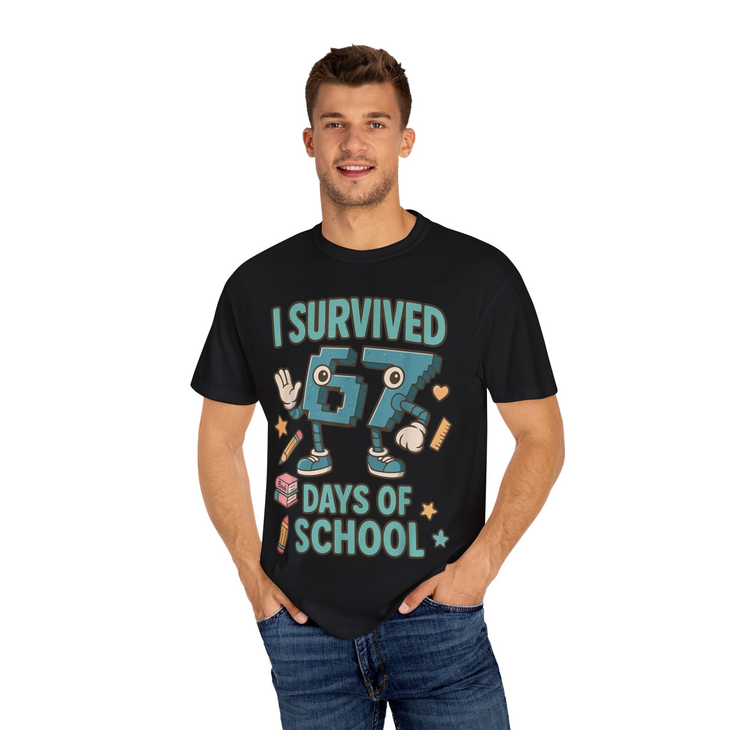 Kids 6-7 Meme I Survived 67 Days of School Comfort Colors 1717 T-Shirt — Funny Back-to-School Graphic Tee for Students