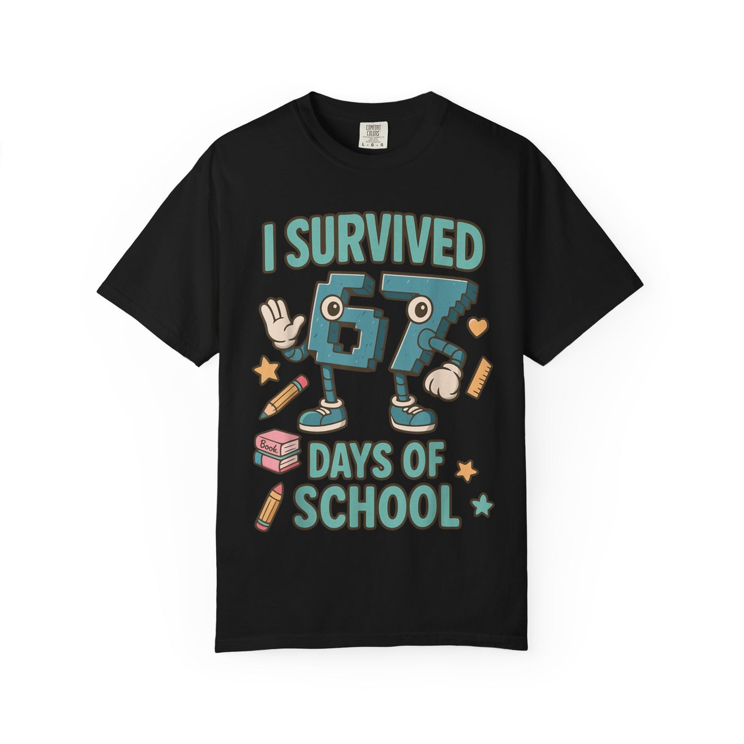 Kids 6-7 Meme I Survived 67 Days of School Comfort Colors 1717 T-Shirt — Funny Back-to-School Graphic Tee for Students