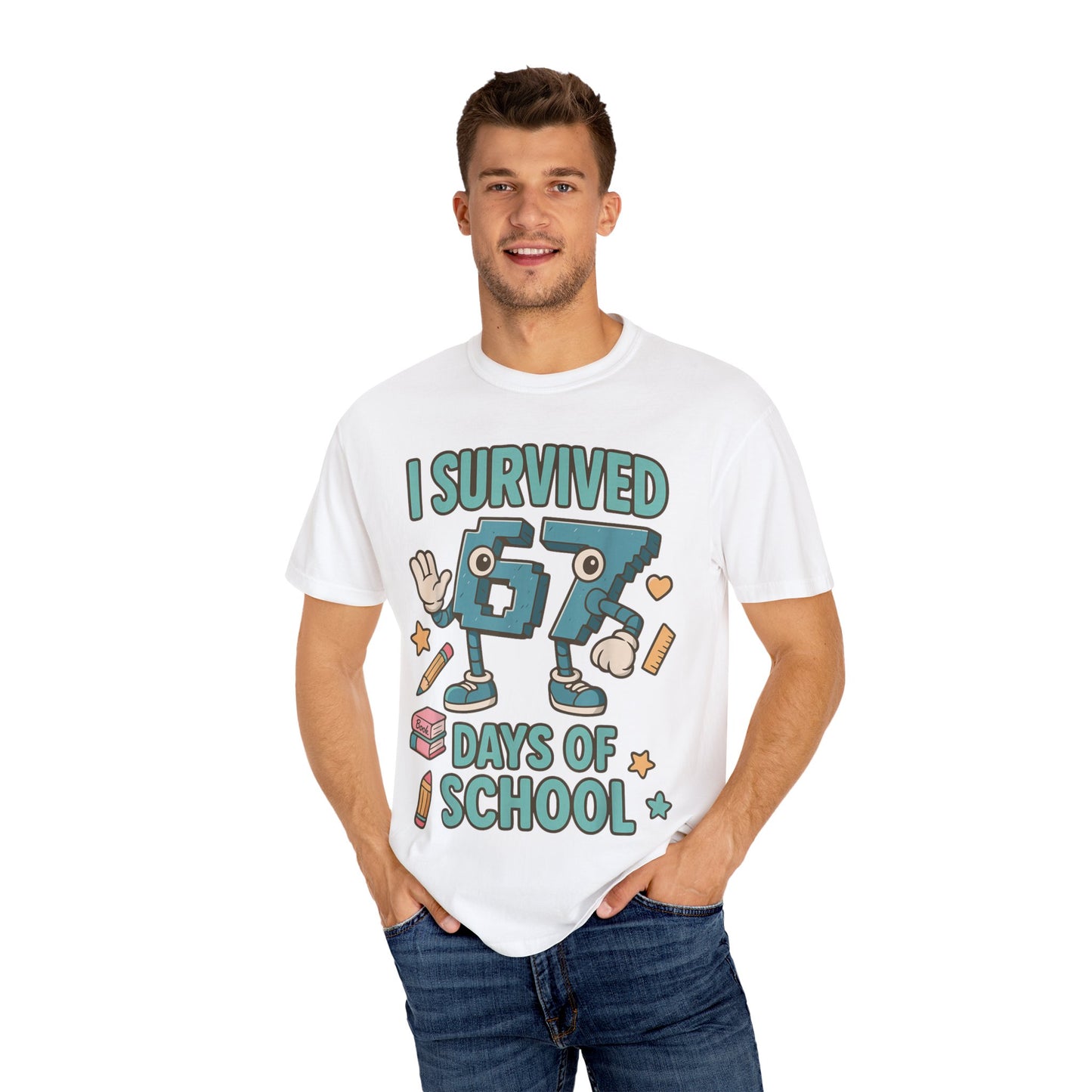 Kids 6-7 Meme I Survived 67 Days of School Comfort Colors 1717 T-Shirt — Funny Back-to-School Graphic Tee for Students