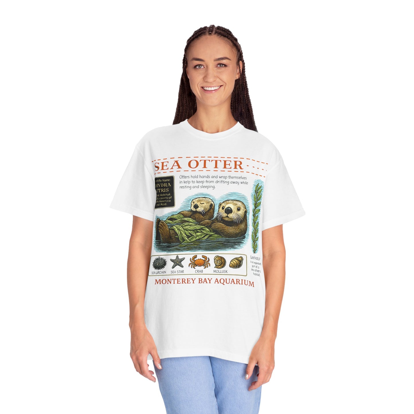 Sea Otter Graphic Comfort Colors 1717 T-Shirt — Monterey Bay Aquarium Illustration Tee
