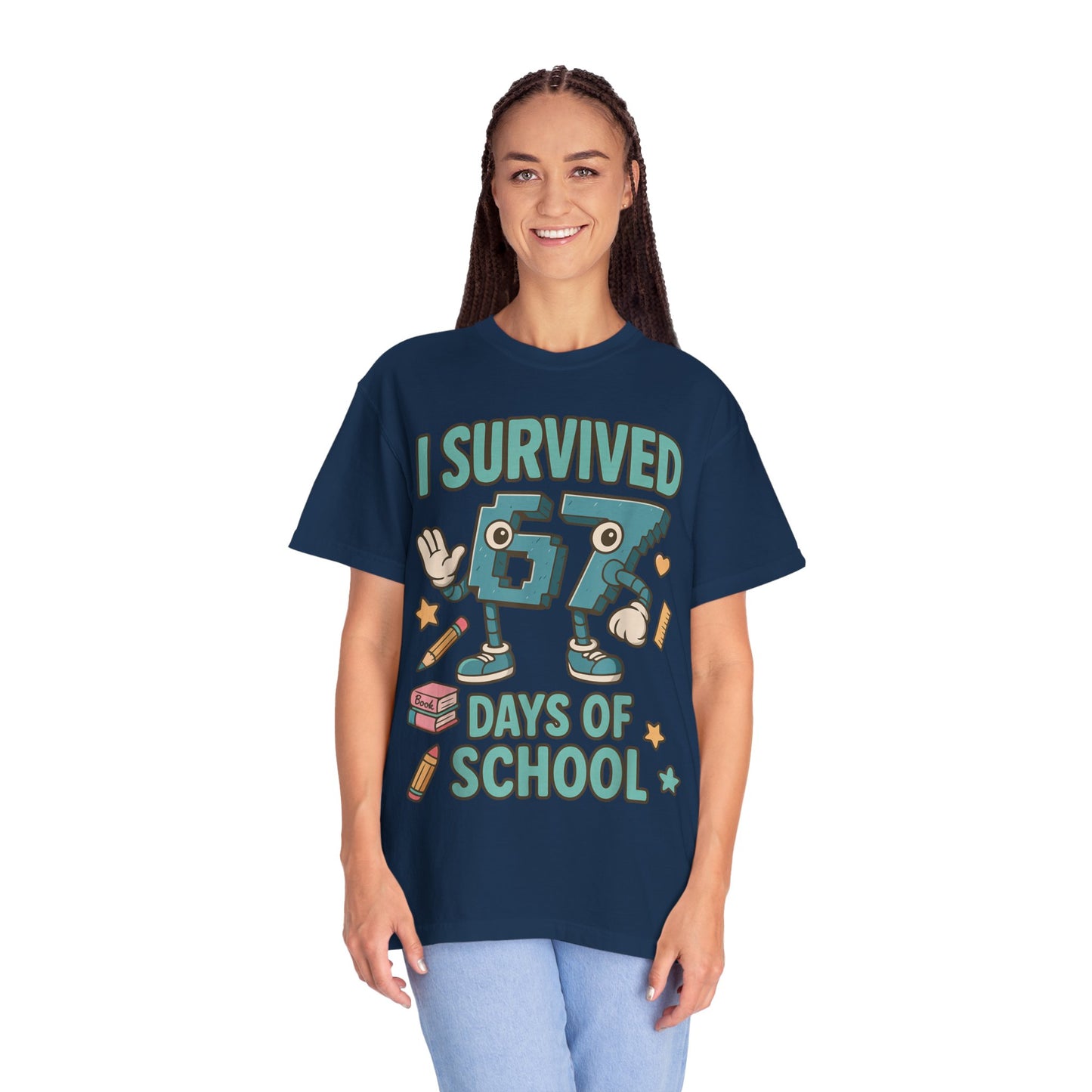 Kids 6-7 Meme I Survived 67 Days of School Comfort Colors 1717 T-Shirt — Funny Back-to-School Graphic Tee for Students