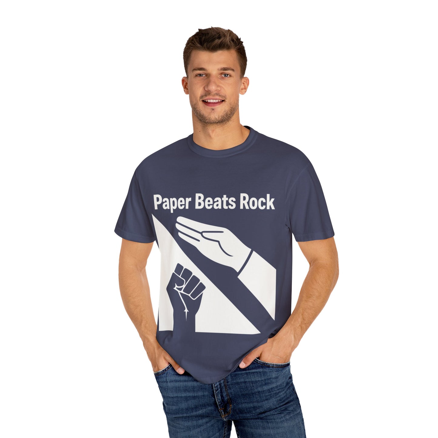 Paper Beats Rock Comfort Colors 1717 T‑Shirt — Funny Hand Game Tee