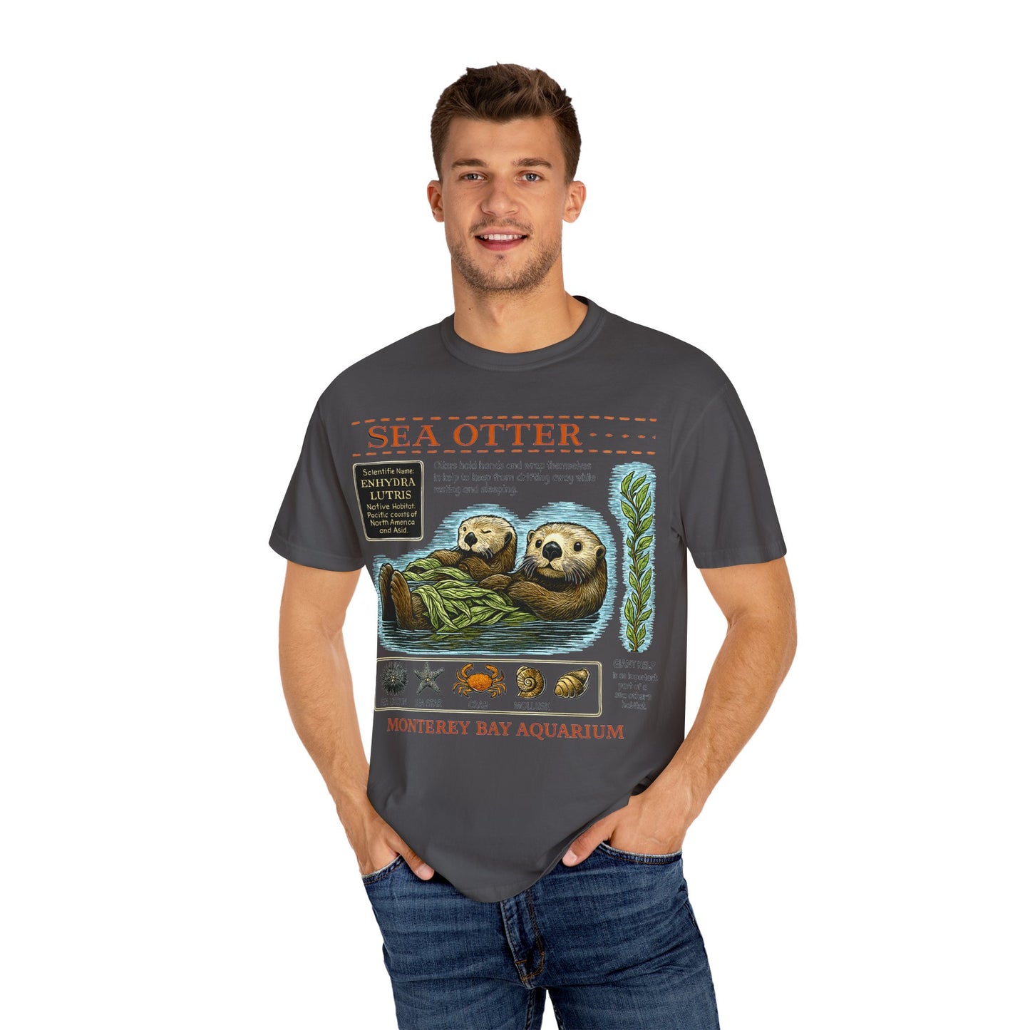 Sea Otter Graphic Comfort Colors 1717 T-Shirt — Monterey Bay Aquarium Illustration Tee