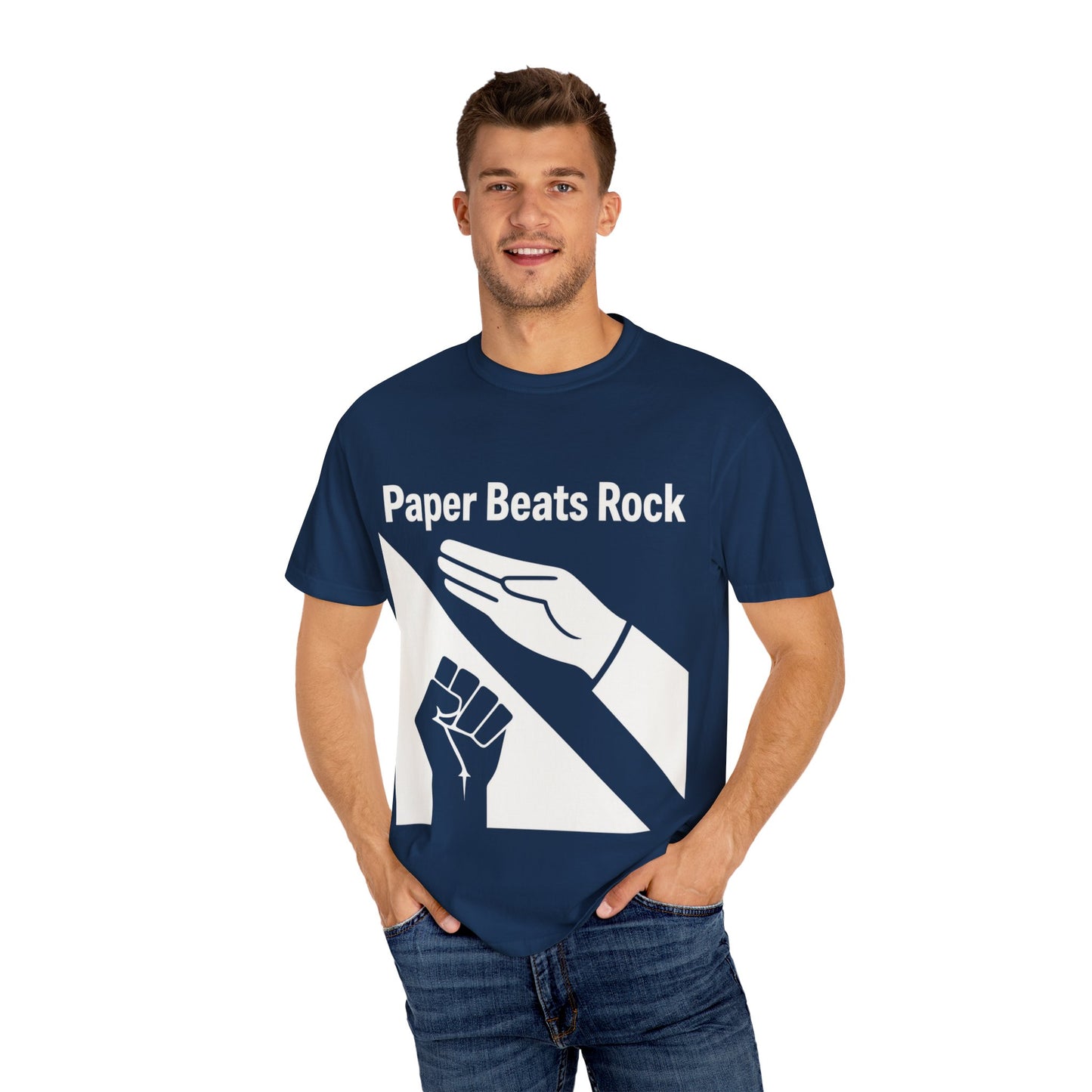 Paper Beats Rock Comfort Colors 1717 T‑Shirt — Funny Hand Game Tee