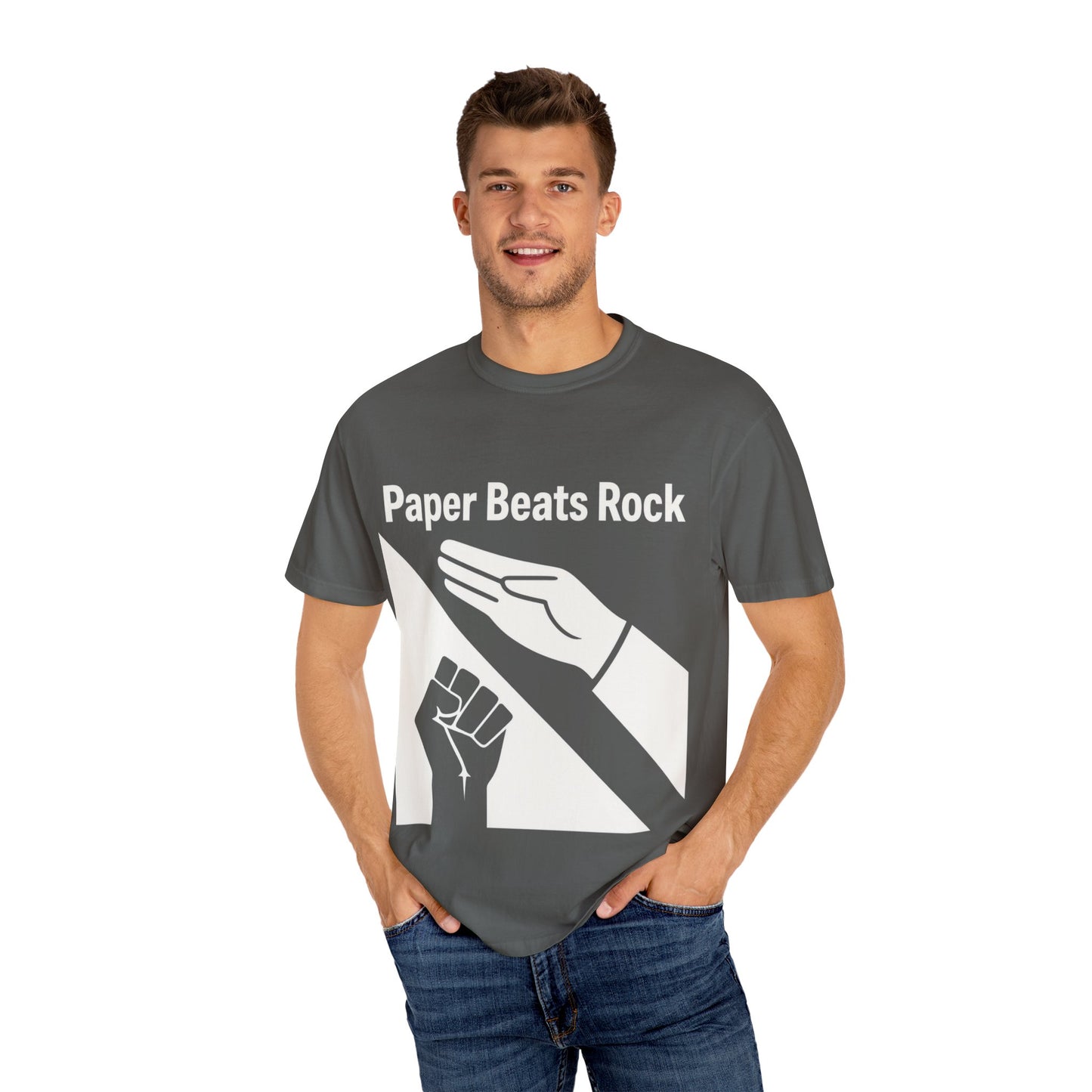 Paper Beats Rock Comfort Colors 1717 T‑Shirt — Funny Hand Game Tee