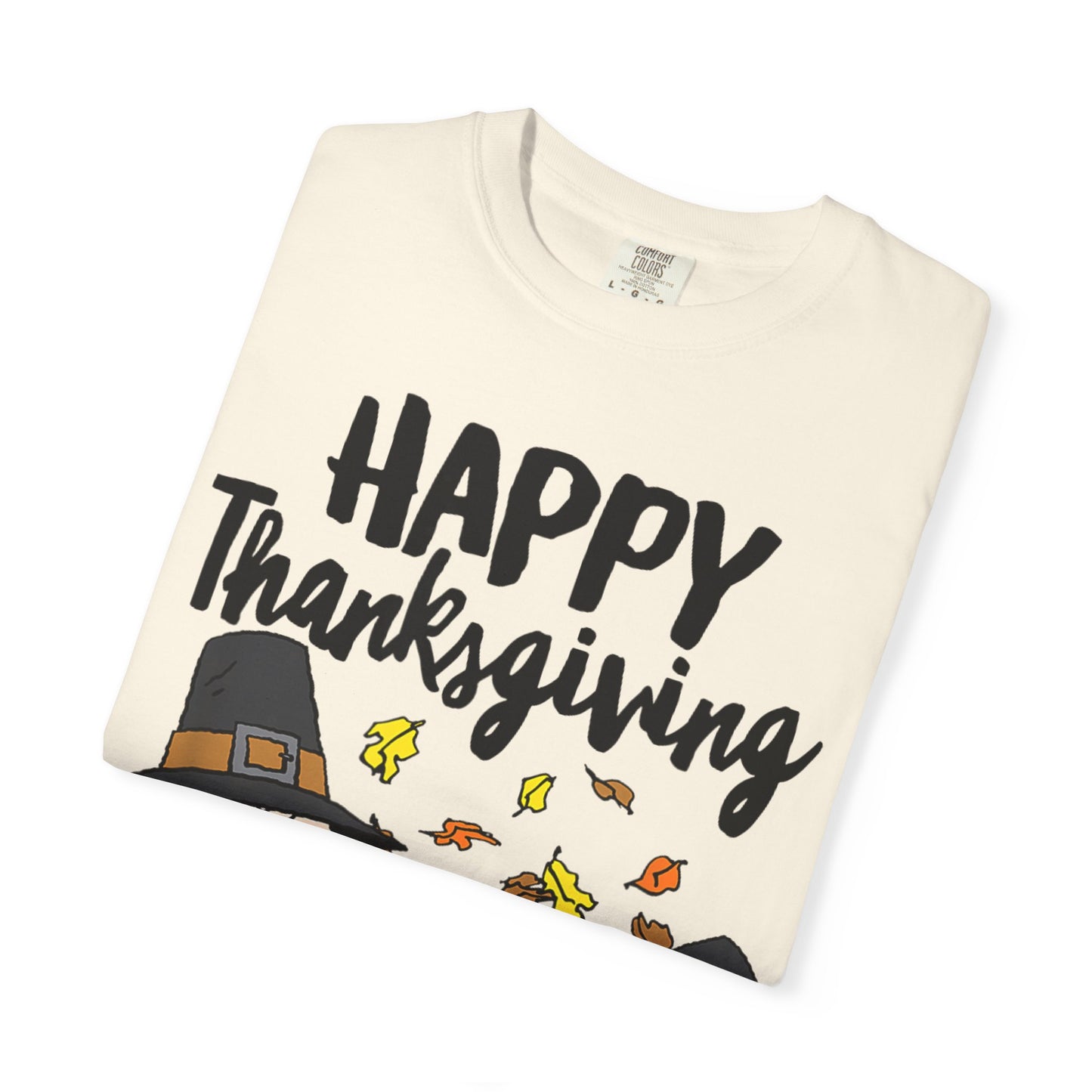 Thanksgiving Peanuts Comfort Colors 1717 T-Shirt — "Happy Thanksgiving" Charlie Brown & Snoopy Pilgrim Tee