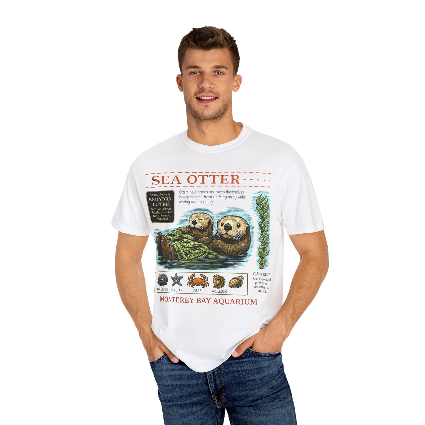 Sea Otter Graphic Comfort Colors 1717 T-Shirt — Monterey Bay Aquarium Illustration Tee