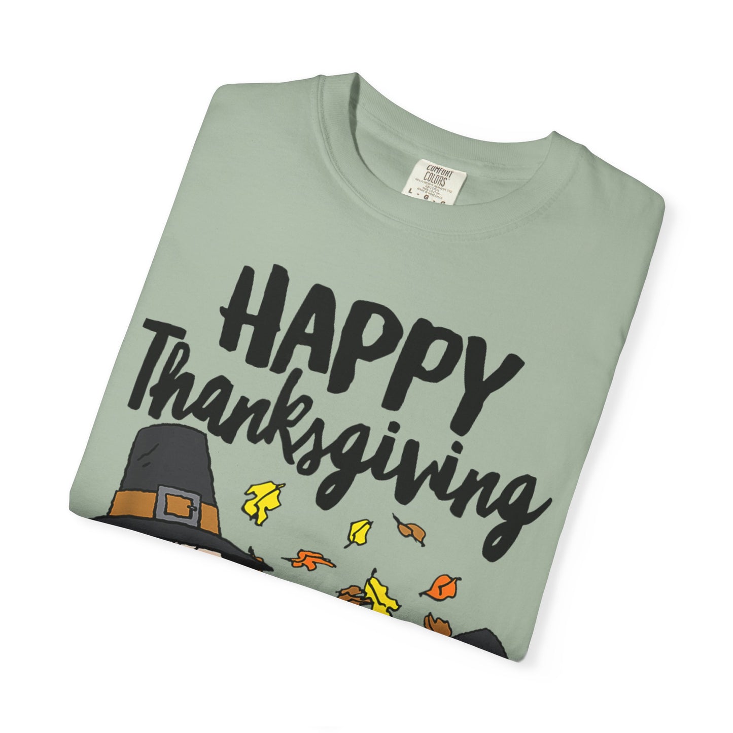 Thanksgiving Peanuts Comfort Colors 1717 T-Shirt — "Happy Thanksgiving" Charlie Brown & Snoopy Pilgrim Tee