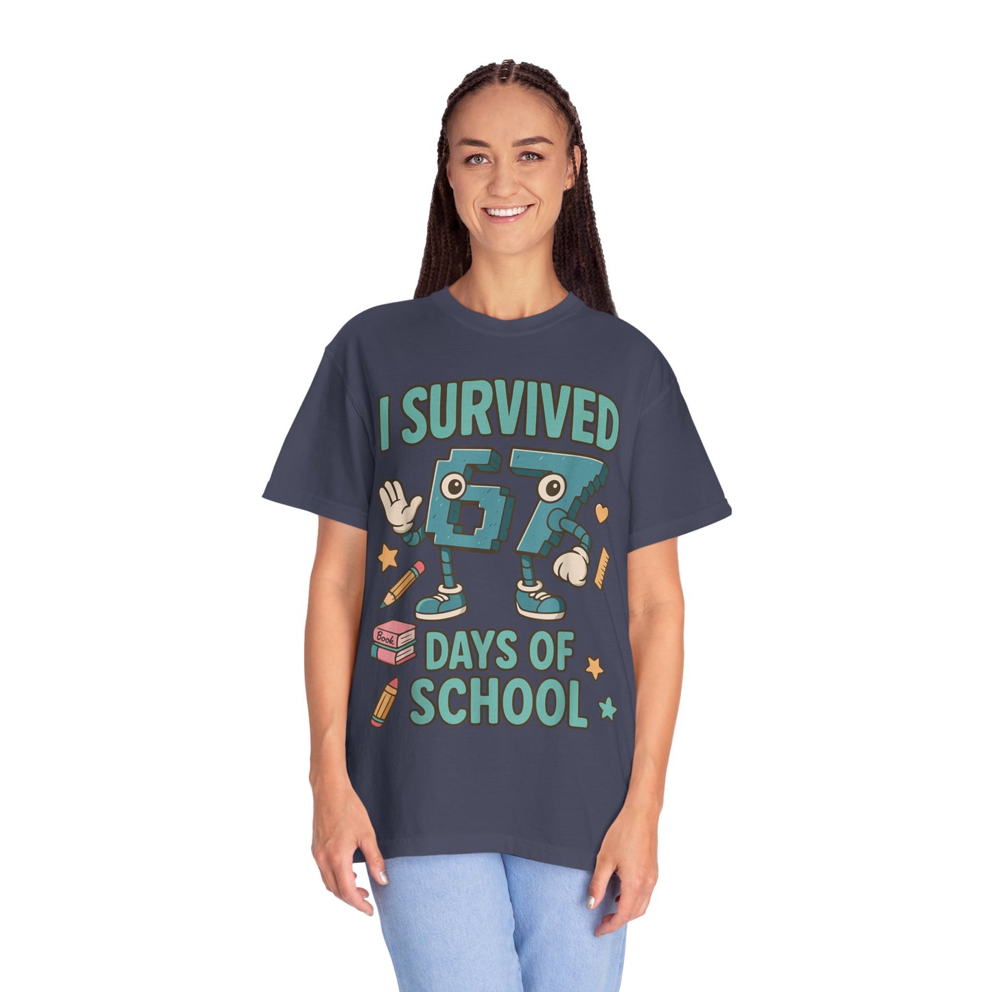 Kids 6-7 Meme I Survived 67 Days of School Comfort Colors 1717 T-Shirt — Funny Back-to-School Graphic Tee for Students