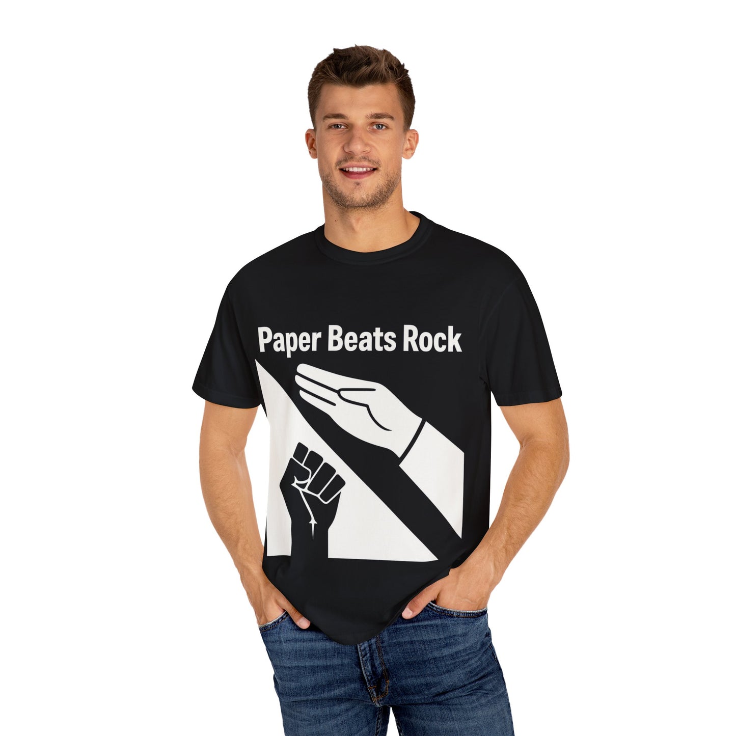 Paper Beats Rock Comfort Colors 1717 T‑Shirt — Funny Hand Game Tee