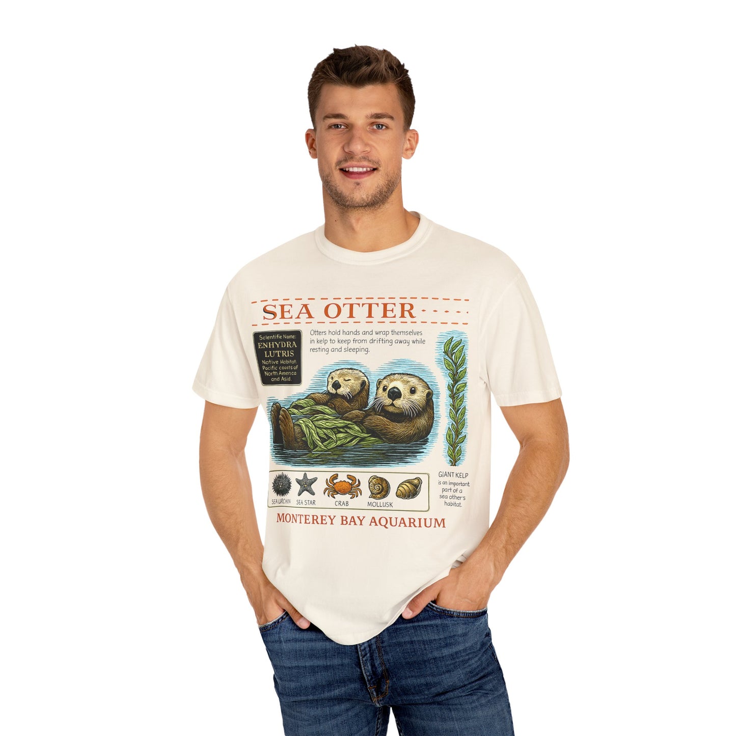 Sea Otter Graphic Comfort Colors 1717 T-Shirt — Monterey Bay Aquarium Illustration Tee