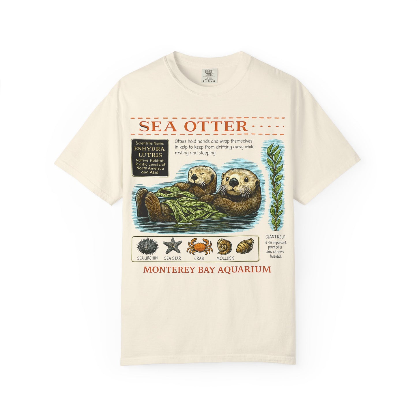 Sea Otter Graphic Comfort Colors 1717 T-Shirt — Monterey Bay Aquarium Illustration Tee