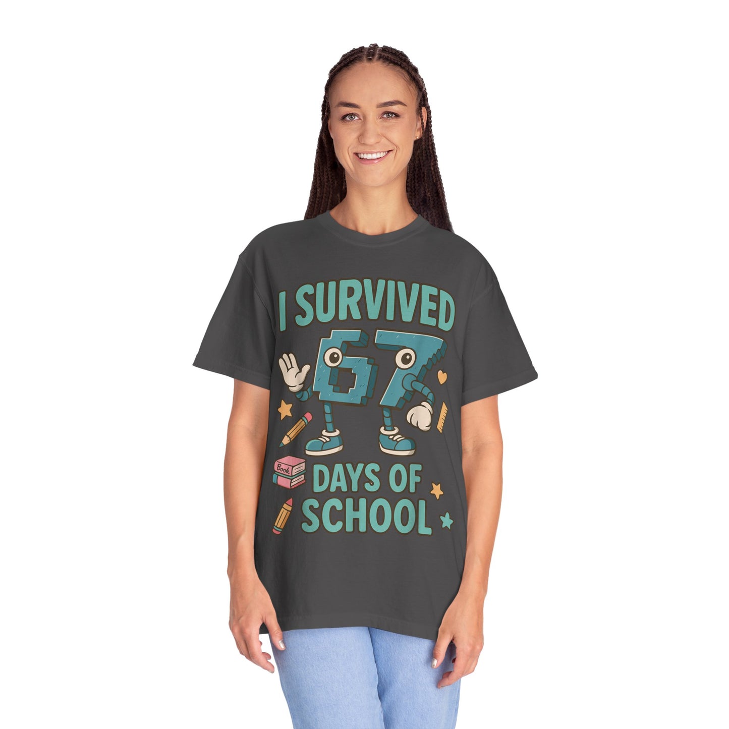 Kids 6-7 Meme I Survived 67 Days of School Comfort Colors 1717 T-Shirt — Funny Back-to-School Graphic Tee for Students
