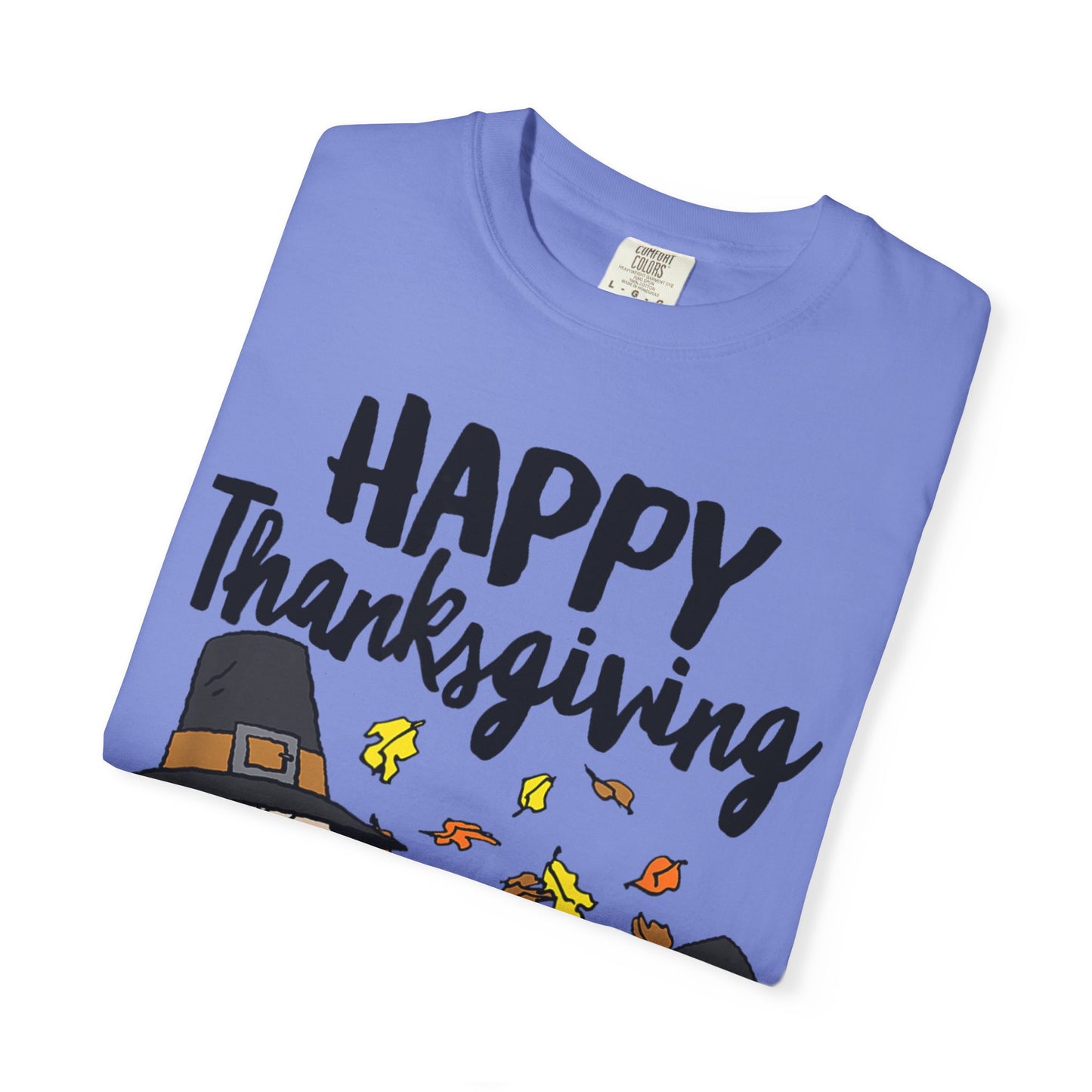 Thanksgiving Peanuts Comfort Colors 1717 T-Shirt — "Happy Thanksgiving" Charlie Brown & Snoopy Pilgrim Tee