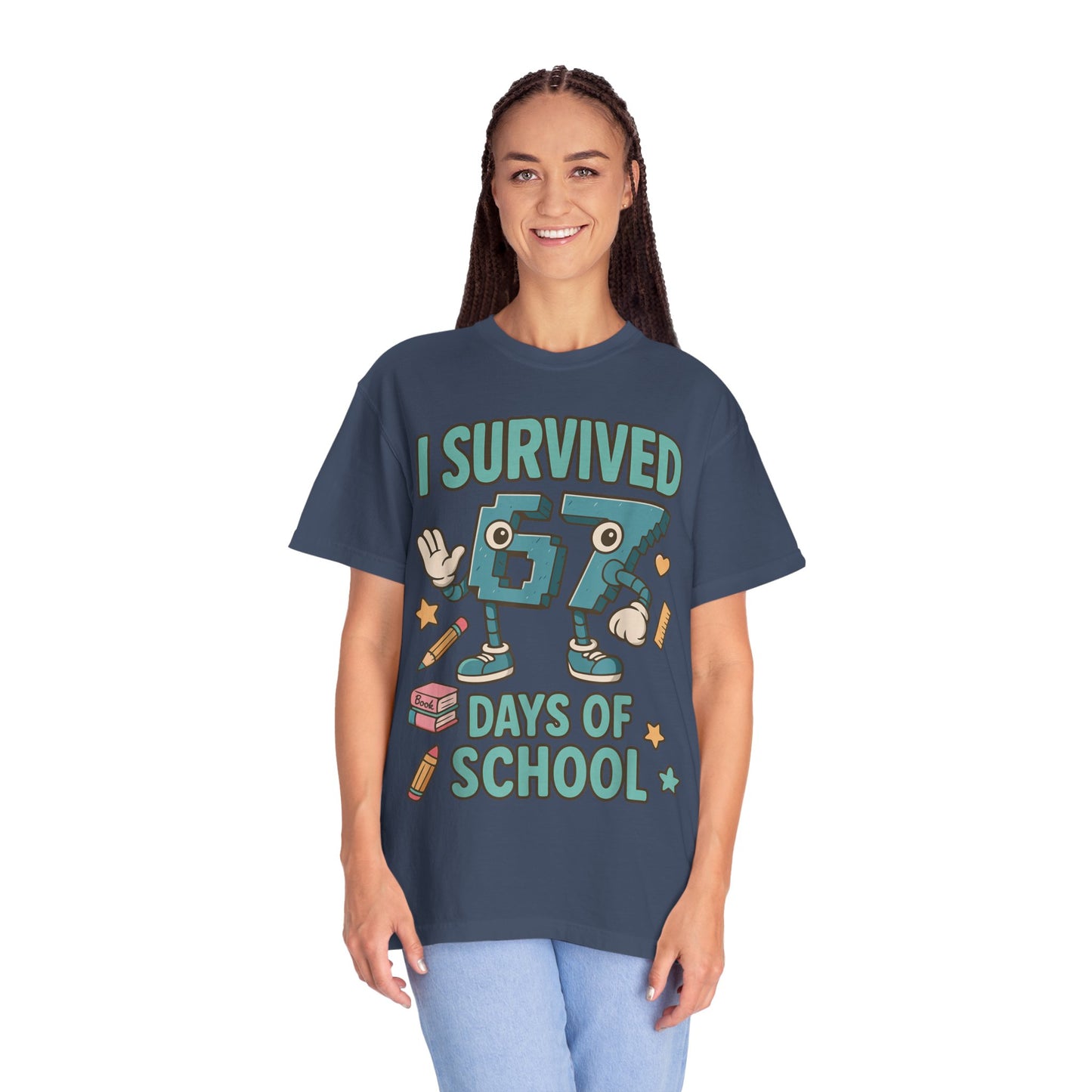 Kids 6-7 Meme I Survived 67 Days of School Comfort Colors 1717 T-Shirt — Funny Back-to-School Graphic Tee for Students