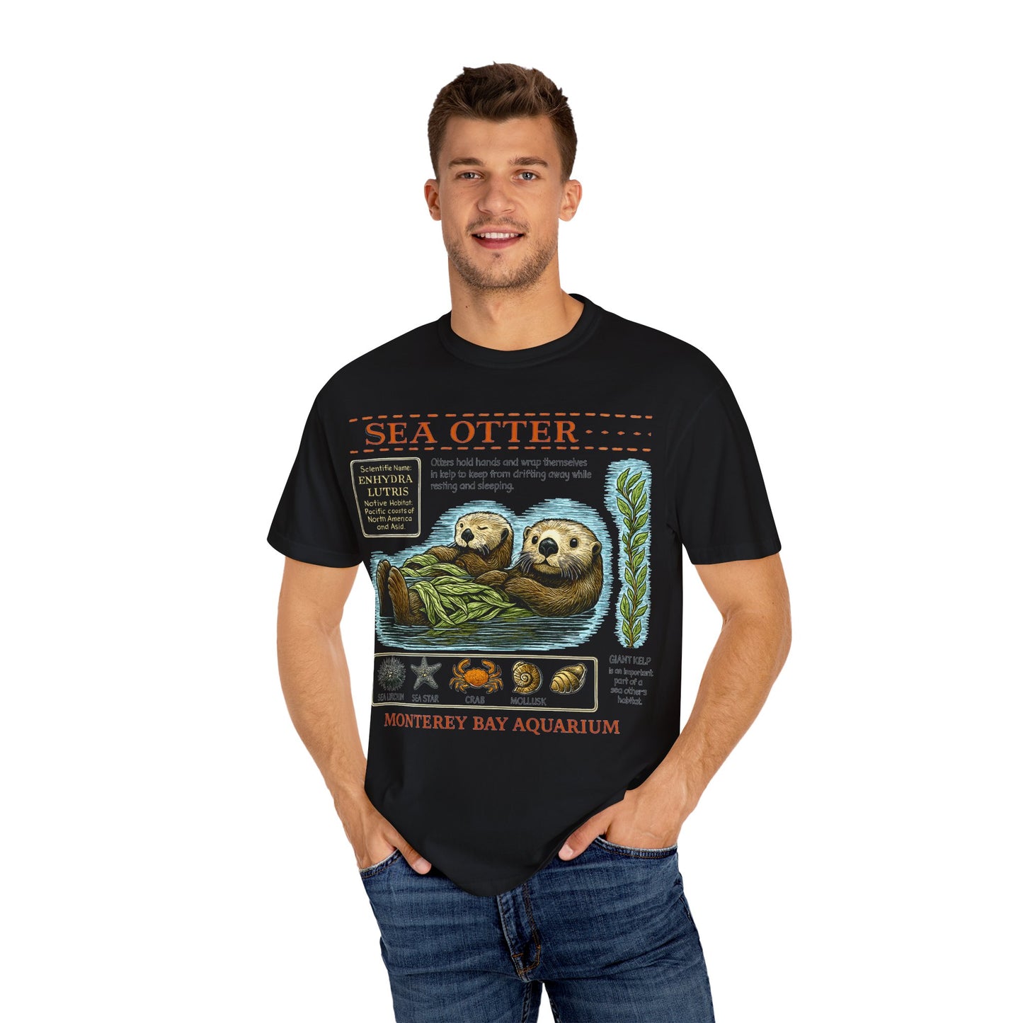 Sea Otter Graphic Comfort Colors 1717 T-Shirt — Monterey Bay Aquarium Illustration Tee