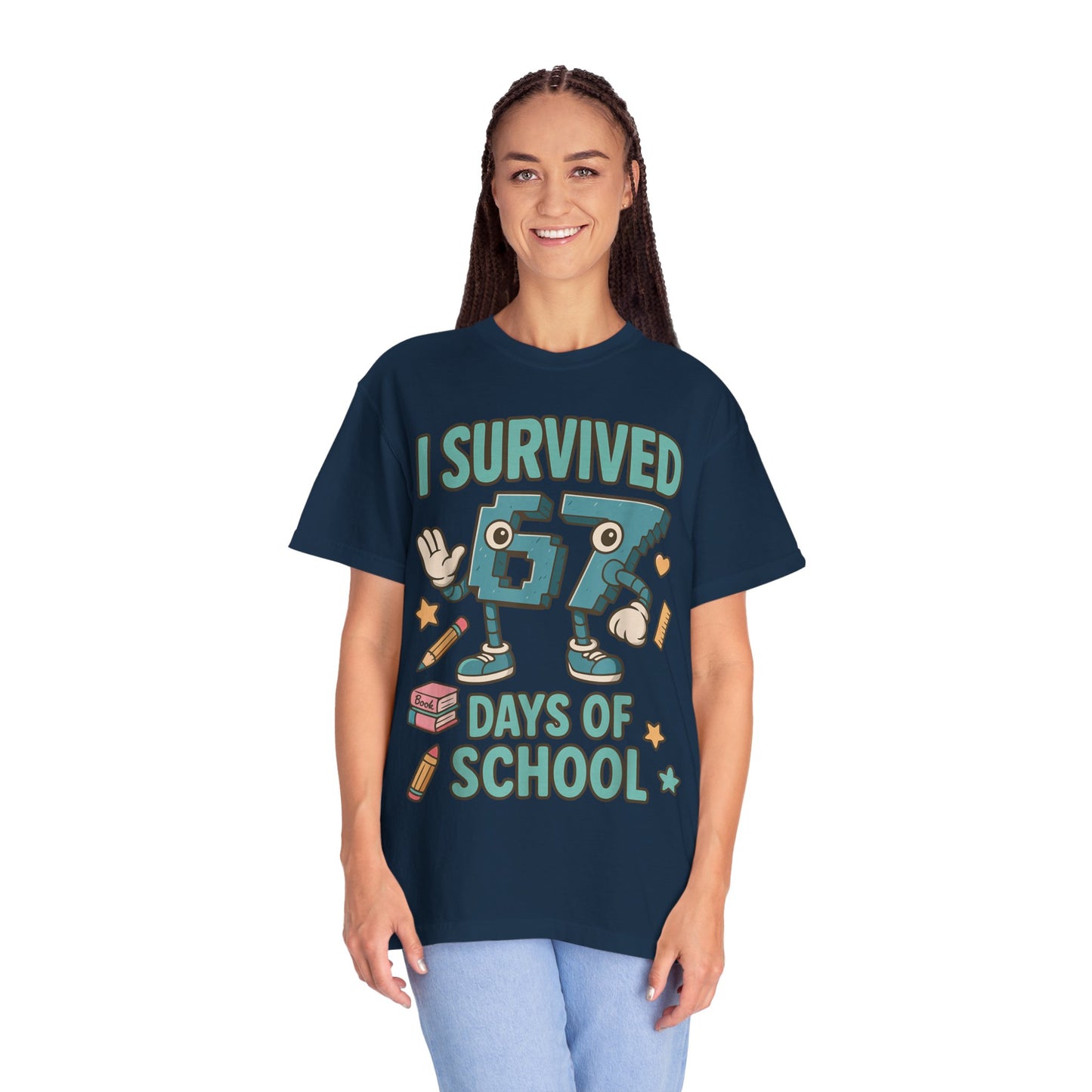 Kids 6-7 Meme I Survived 67 Days of School Comfort Colors 1717 T-Shirt — Funny Back-to-School Graphic Tee for Students