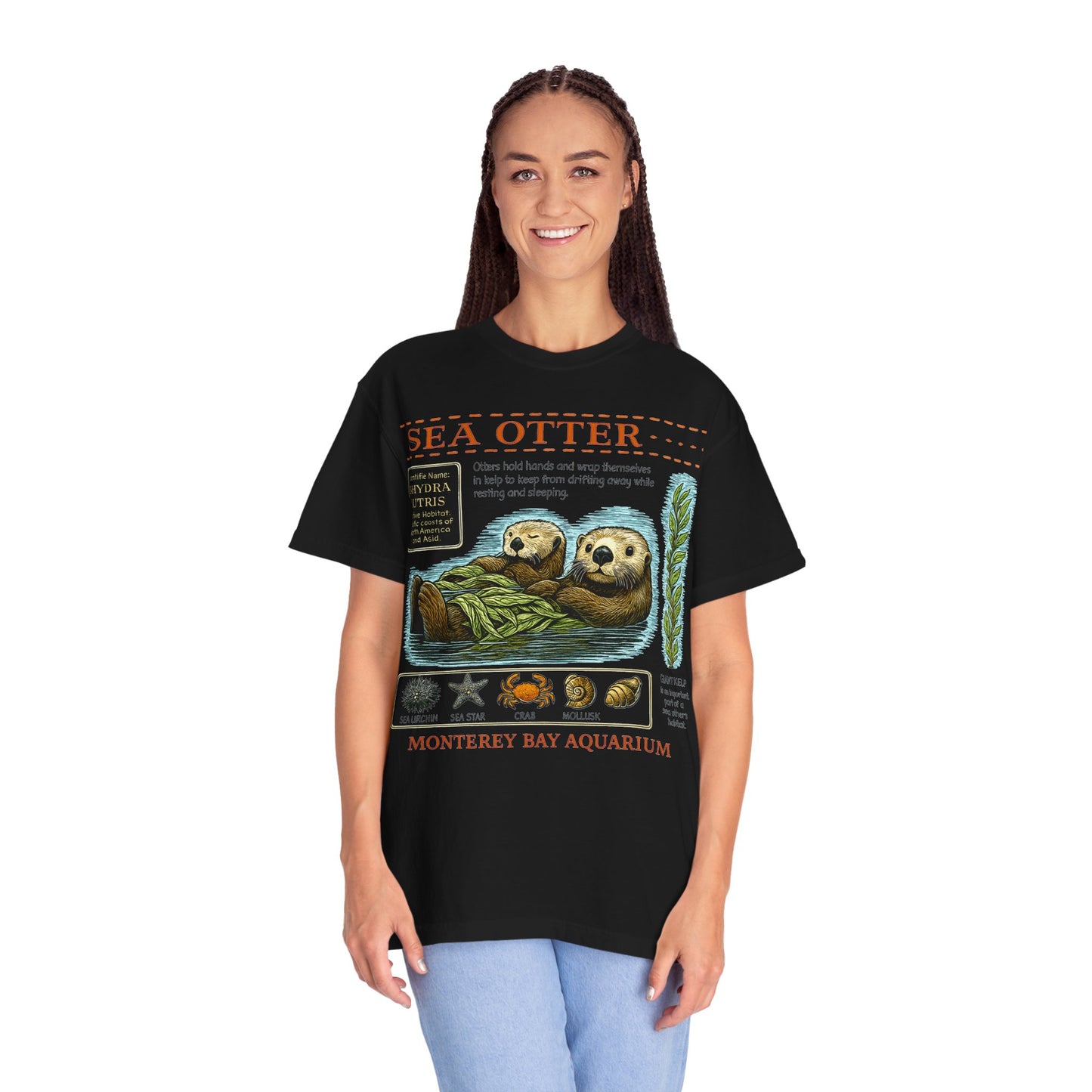 Sea Otter Graphic Comfort Colors 1717 T-Shirt — Monterey Bay Aquarium Illustration Tee