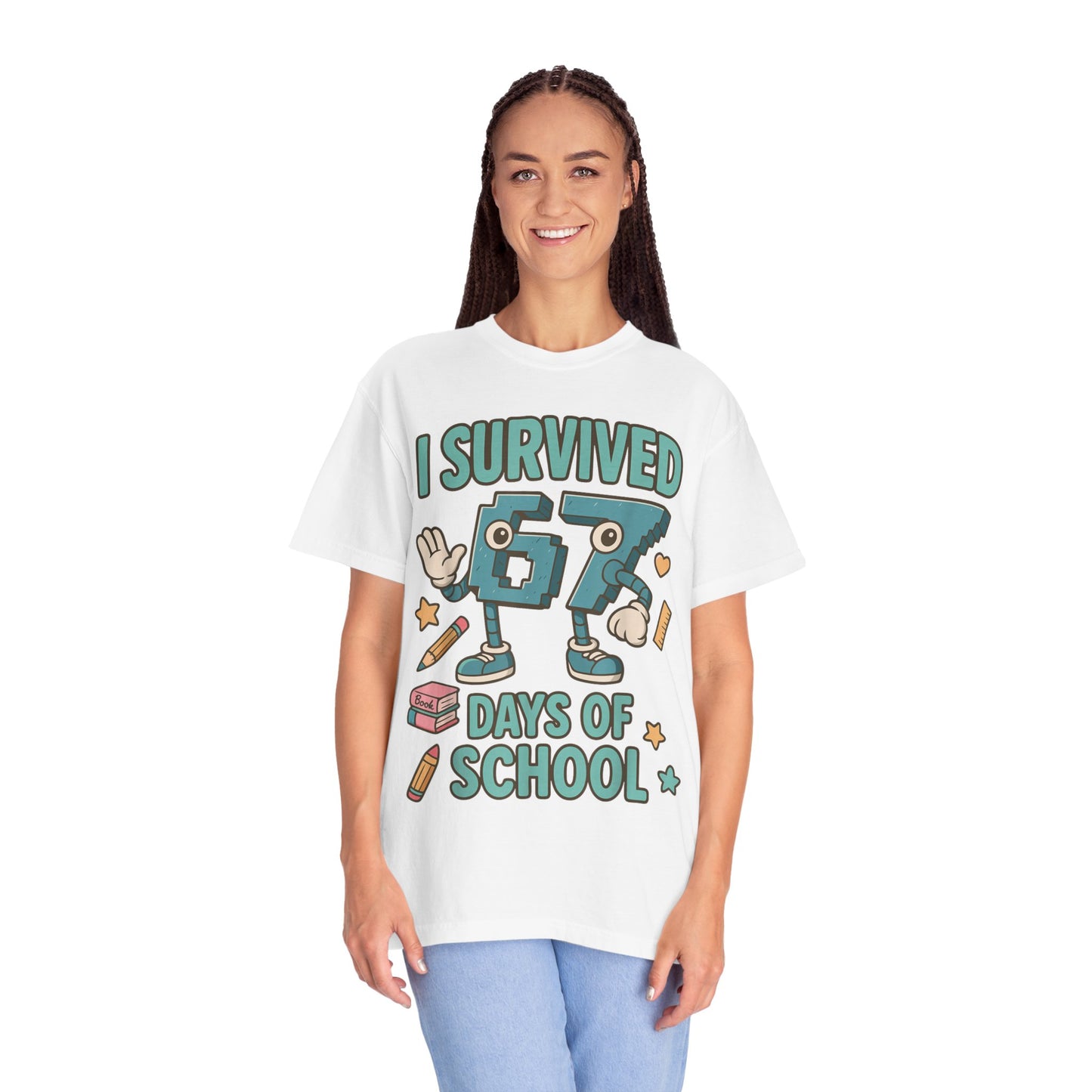 Kids 6-7 Meme I Survived 67 Days of School Comfort Colors 1717 T-Shirt — Funny Back-to-School Graphic Tee for Students