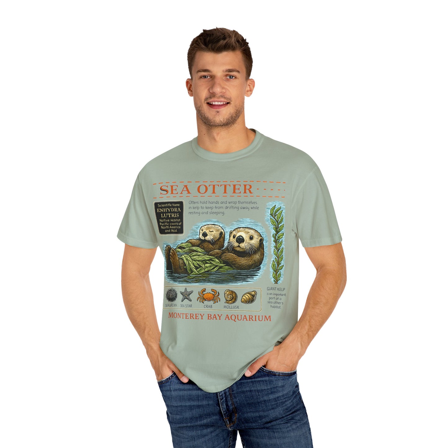 Sea Otter Graphic Comfort Colors 1717 T-Shirt — Monterey Bay Aquarium Illustration Tee