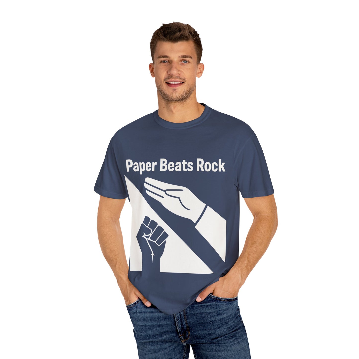 Paper Beats Rock Comfort Colors 1717 T‑Shirt — Funny Hand Game Tee